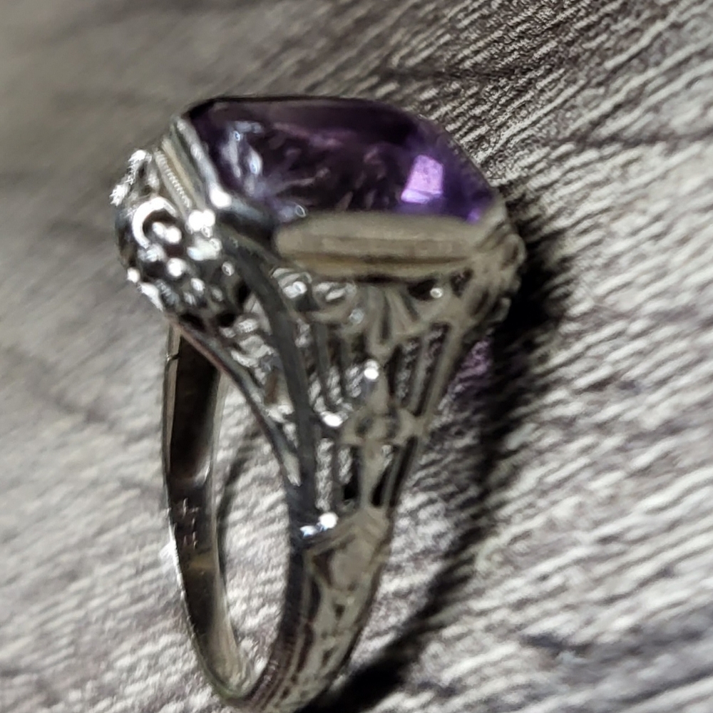 Antique Art Deco Filigree Ring 14k white gold tested and stamped Size 6 2.75 Ct